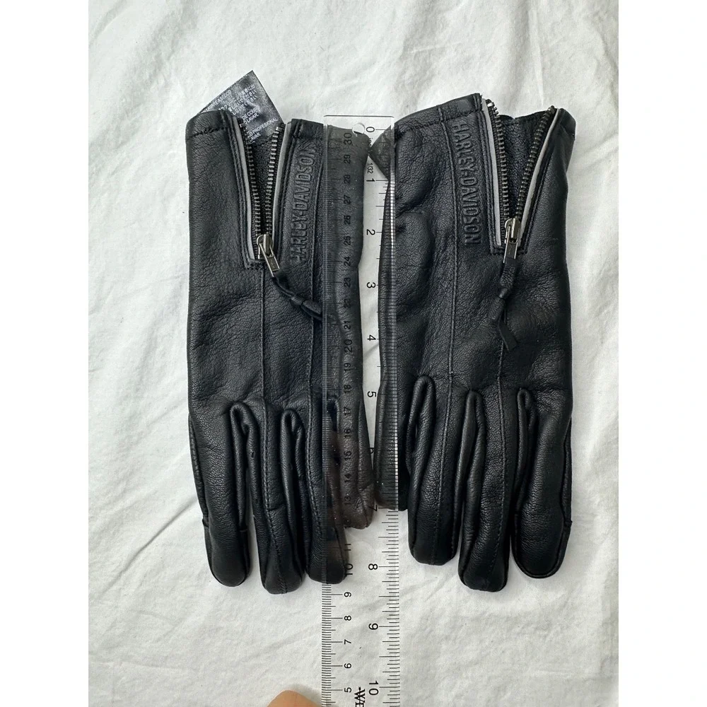 Harley Davidson Gloves Womens Black Leather Sz M Biker Motorcycle Zipper